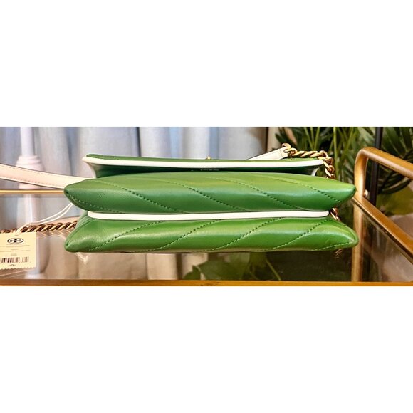 NEW!! TORY BURCH BASIL GREEN KIRA CHEVRON POP HANDBAG - Picture 9 of 14